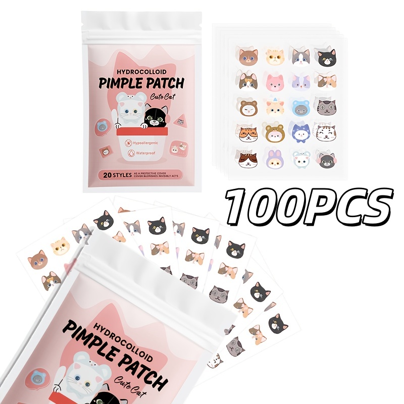 Skincare Acne - 100 stuks schattige katten-puistpleisters, waterbestendig en